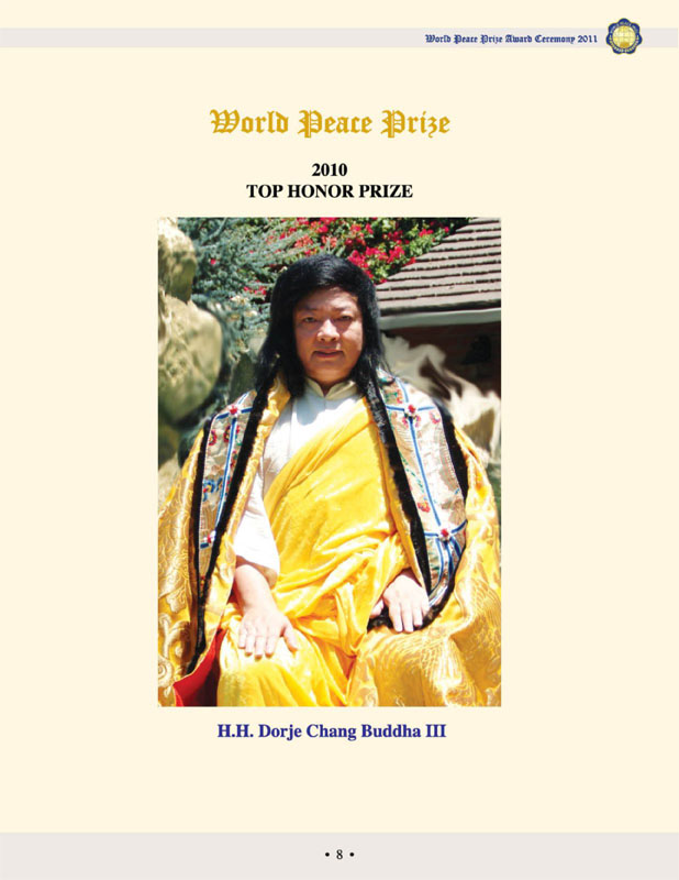In June, 2011, the World Peace Corps Mission presented the Top Honor Prize to H.H. Dorje Chang Buddha III!-图片2